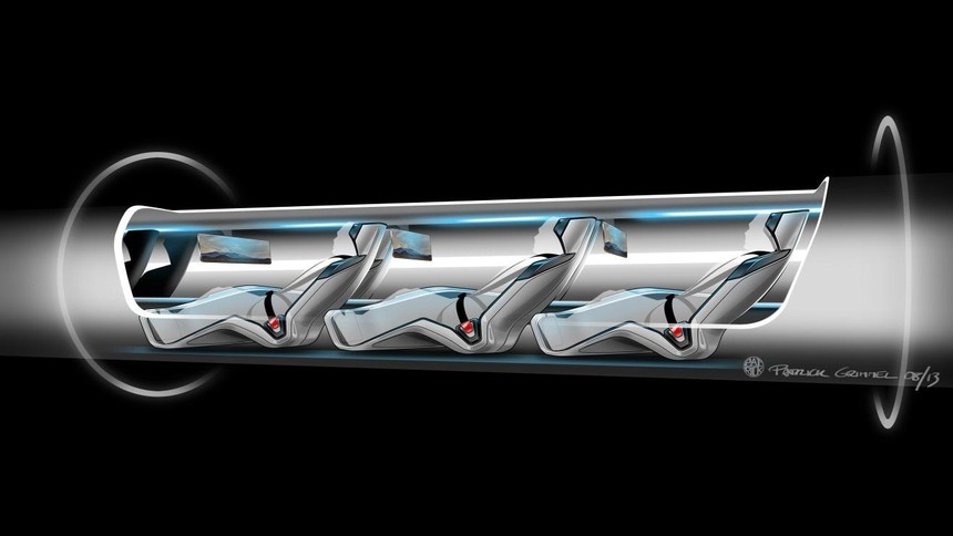Hyperloop passenger capsule version cutaway with passengers onboard