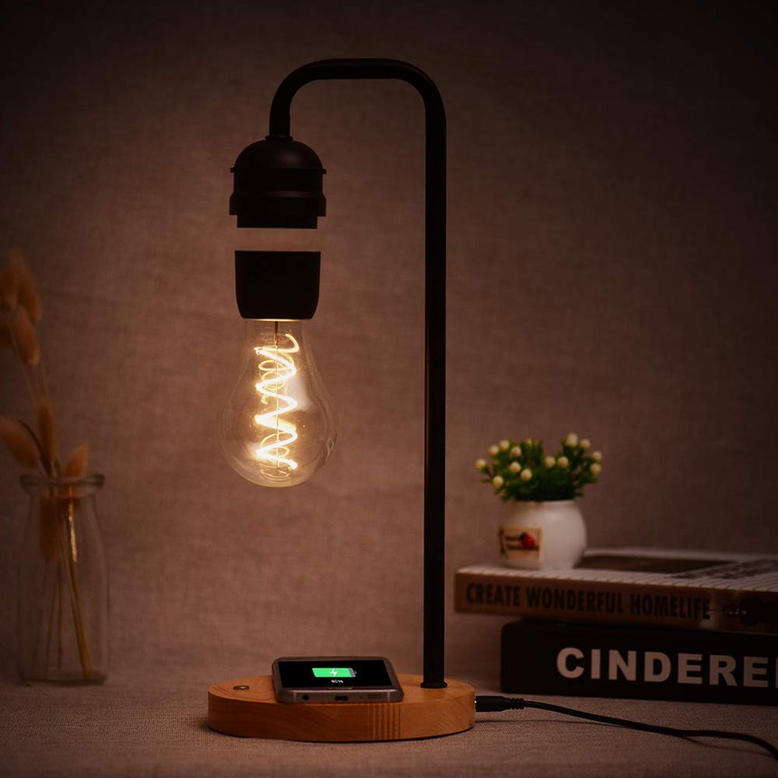 Table Lamp with Floating Light Bulb