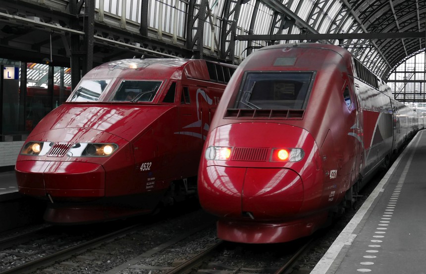 Netherlands Amsterdam Centraal Station Two generations of Thalys Alstom high-speed trains