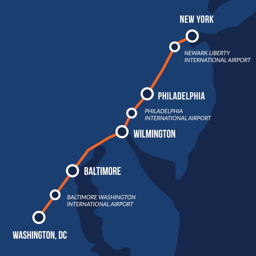 Washington to New York Maglev Route Map