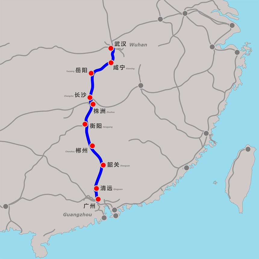 Wuhan-Guangzhou high-speed train route